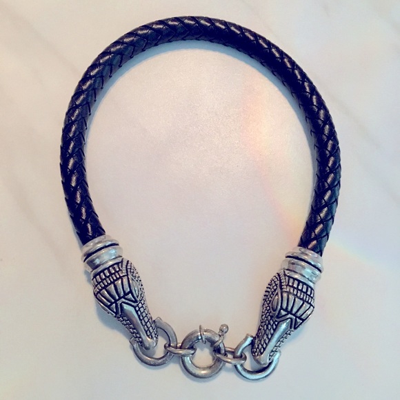 Cabot Braided leather Alligator Head choker